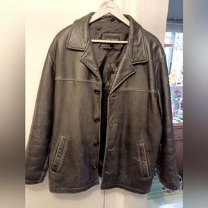 GUESS Men's Large Button Black Leather Jacket